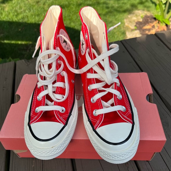 ❤️CONVERSE ALL STAR CHUCK TAYLOR MADE WITH LOVE RED HI TOP SHOES 7 - Picture 6 of 9